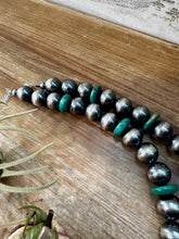 Load image into Gallery viewer, 14mm Sterling Silver Pearls with 16mm Green Turquoise Rondelles – 28.5"