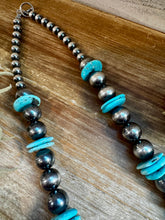 Load image into Gallery viewer, NFR Collection Necklace – 35 inch long 8mm & 14mm Sterling Silver Pearls with 20mm Turquoise Rondelle