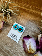 Load image into Gallery viewer, Blue Magnesite Turquoise & Red Cluster Studs