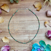 Load image into Gallery viewer, Faceted Turquoise Necklace with Sterling Silver Pearls – 18”