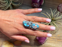 Load image into Gallery viewer, 2-Stone Golden Hills Turquoise Sterling Silver Ring – Adjustable