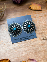Load image into Gallery viewer, Sterling Silver Concho Earrings with Kingman Turquoise