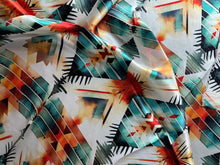 Load image into Gallery viewer, 100% Silk Wild Rag Aztec Native Orange Teal and White