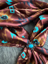 Load image into Gallery viewer, 100% Silk Wild Rag Chestnut and Turquoise
