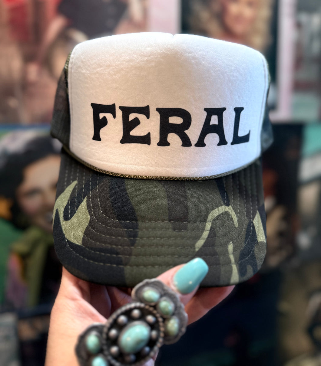 Feral Trucker Hat - Camo & White