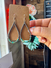 Load image into Gallery viewer, Teardrop Earrings – Sterling Silver Pearl &amp; Blue Turquoise Heishi
