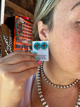 Load image into Gallery viewer, Blue Magnesite Turquoise &amp; Red Cluster Studs
