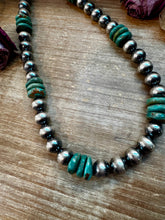 Load image into Gallery viewer, 12mm Sterling Silver Pearls with 16mm Green Turquoise Rondelle – 21.5"

