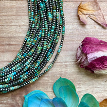 Load image into Gallery viewer, Faceted Turquoise Necklace with Sterling Silver Pearls – 18”
