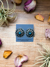 Load image into Gallery viewer, Sterling Silver Concho Earrings with Kingman Turquoise
