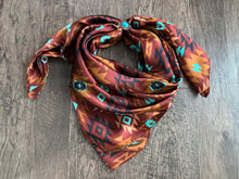 Load image into Gallery viewer, 100% Silk Wild Rag Chestnut and Turquoise
